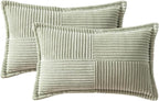 MIULEE Spring Decorative Lumbar Throw Pillow Covers for Couch Bed Livingroom 12x20 Inch Set of 2 Light Green Boho Accent Throw Pllows Broadside Striped Patchwork Soft Corduroy Summer Pillowcases