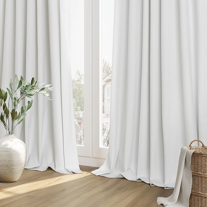 Guken White 100% Blackout Linen Curtains 60 Inch Wide by 108 Inch for Living Room Bedroom Back Tab Thermal Insulated Black Out 1 Drapes Room Darkening Window Curtains,1 Panel