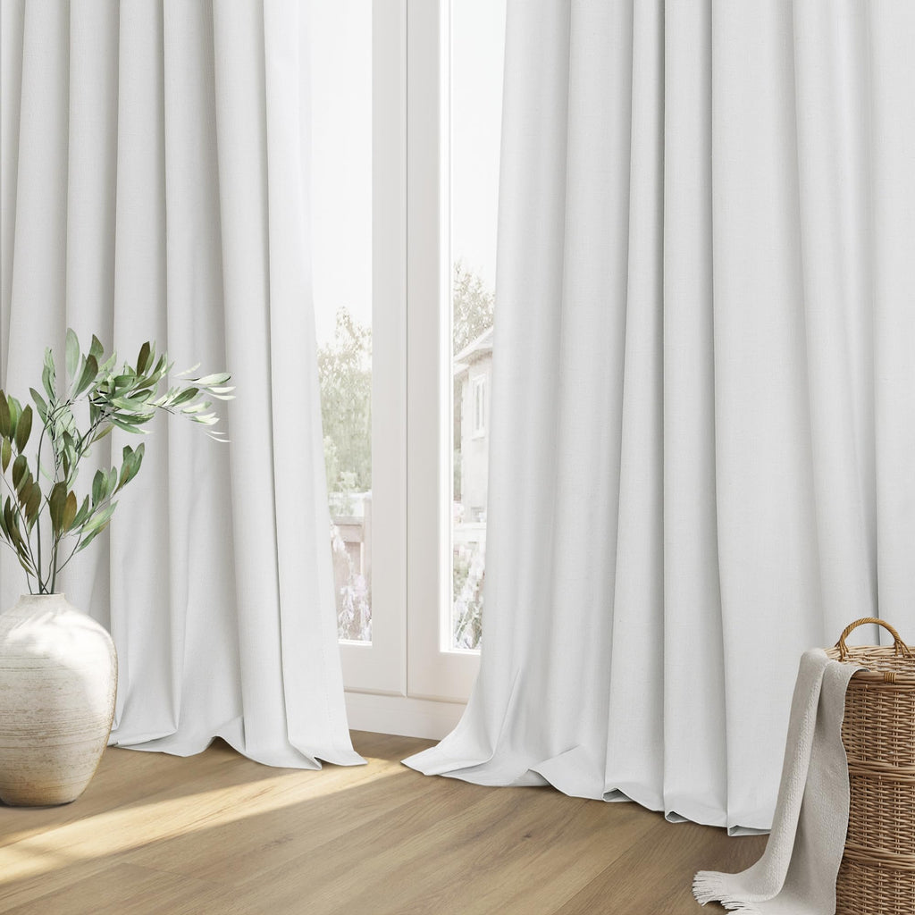 Guken 100% Blackout Linen Curtains 112 Inch Long by 52 Inch Wide 2 Panels Set for Living Room Bedroom Back Tab Thermal Insulated Black Out Linen Drapes Room Darkening Window Curtains