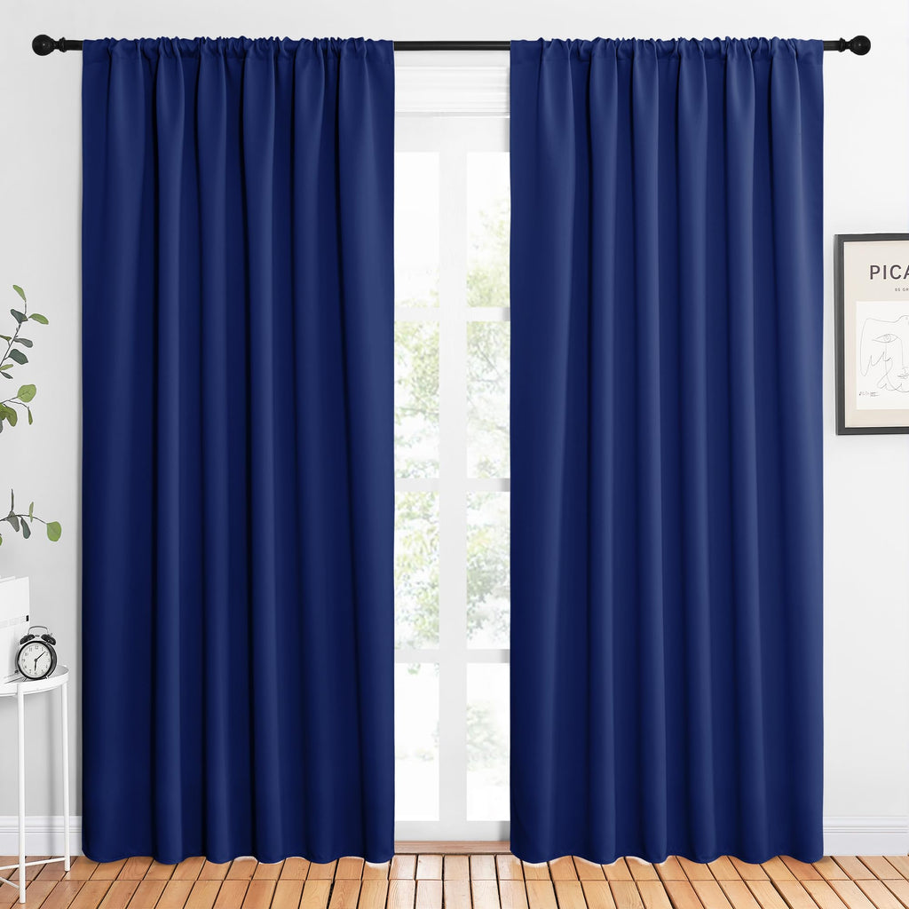 NICETOWN 2 Panels Blackout Curtains, Rod Pocket Thermal Insulated Drapes 84 inches Long, Easy-Care Modern Home Decoration Sunshades for Guest Room, Living Room, Office, 62 x 84 Inch, Royal Blue