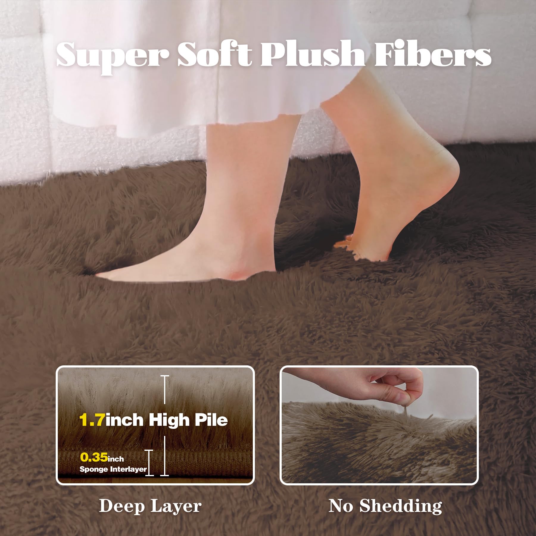 5x8 Area Rug for Living Room: Fluffy Shag Soft Washable Rugs Fuzzy Plush Indoor Carpet for Bedroom Nursery Playroom Dorm Kids Girls Boys Room (Coffee, 5'x8')