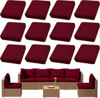 12Pcs Outdoor Cushion Covers, Patio Cushion Covers,Stretch Elastic Slipcovers, Replacement Washable & Reusable Furniture Protector for Patio Couch (Claret,Cover Only)