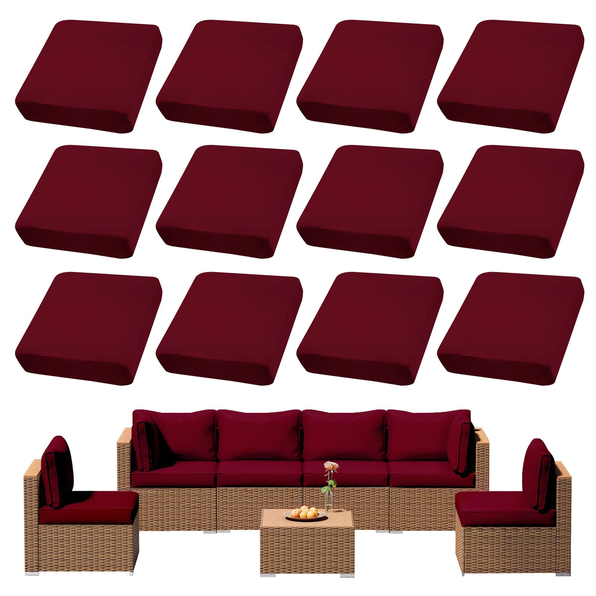 DREAHOTEXTIL 8Pcs Outdoor Cushion Covers, Elastic Patio Cushion Covers