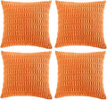 Fancy Homi 4 Packs Orange Fall Decorative Throw Pillow Covers 14x14 Inch for Couch Bed Sofa, Halloween Pumpkin Autumn Home Decor, Soft Cute Plush Corduroy Striped Cushion Case 35x35 CM