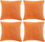 Fancy Homi 4 Packs Orange Fall Decorative Throw Pillow Covers 16x16 Inch for Couch Living Room Bed Sofa, Halloween Pumpkin Autumn Home Decor, Soft Cute Plush Corduroy Striped Cushion Case 40x40 CM