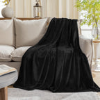 Black Fleece Plush Throw Blanket 90"x90"for Couch Sofa Fuzzy Cozy Flannel
