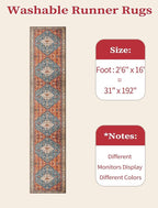 SERISSA Runner Rug for Hallways, 2'6"x16' Washable Non Slip Kitchen Runner Rug, Extra Long Boho Rug Ultra Soft Vintage Tribal Print Floor Carpet for Bedroom Hallway Entryway Bathroom Laundry Room