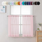 Chyhomenyc Sheer Curtains 36 inch Length 2 Panels, Light Filtering Voile Rod Pocket Short Window Sheer Curtians for Bathroom Living Room, 2PCS, Blush Pink