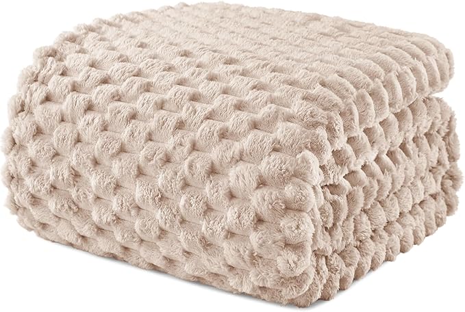 Exclusivo Mezcla Fleece Twin Blanket for Bed, Extra Large Fuzzy Camel Bed Blankets, Soft Cozy Plush Sofa Throws for All Seasons, 60x80 Inches