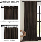 RYB HOME Brown Blackout Curtains 96 inches Long Velvet, Room Darkening Thermal Insulated Drapes with Hook Belt for Bedroom Home Theater, W 52 x L 96 inches, 2 Panels Set