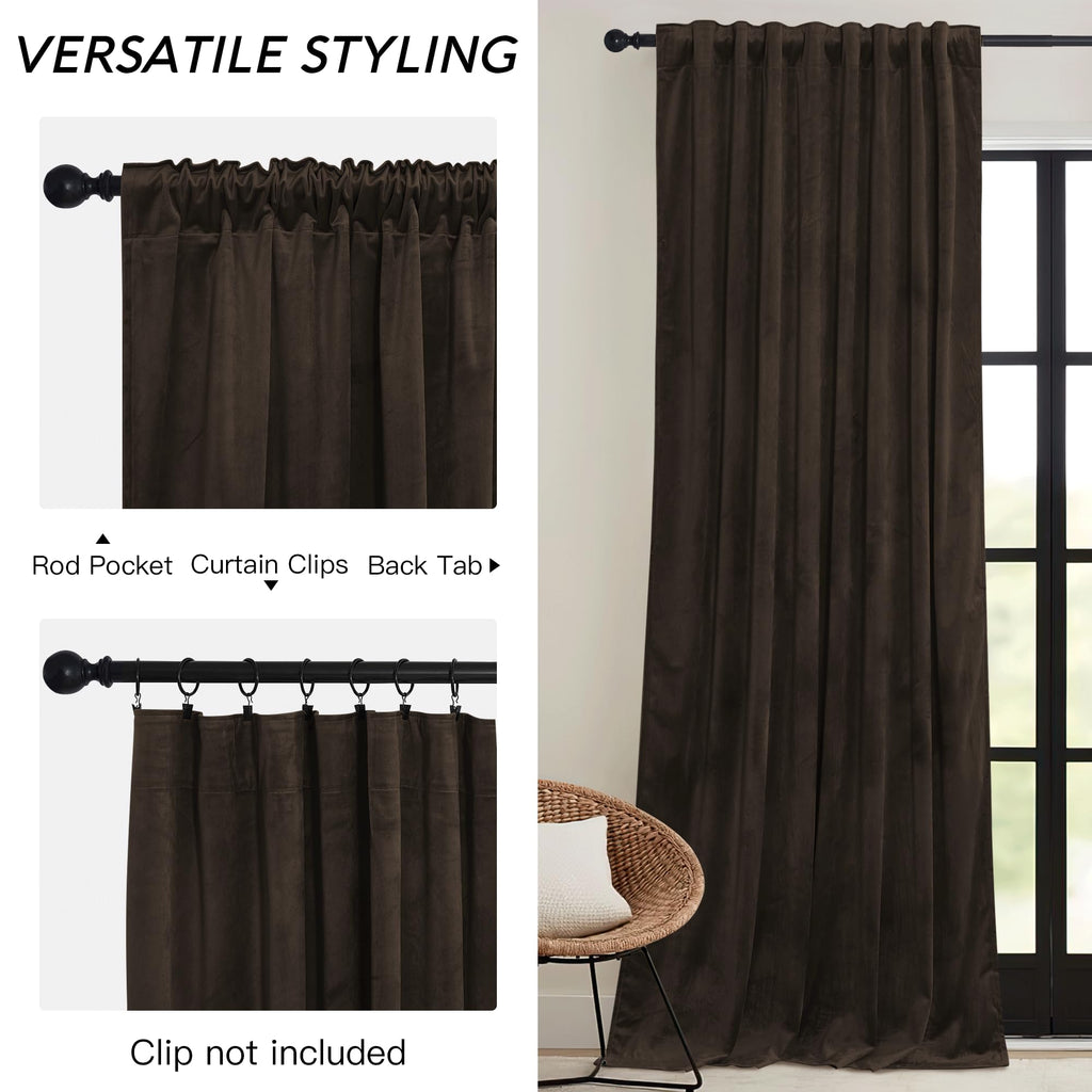 RYB HOME Brown Blackout Curtains 84 inches Long Velvet for Bedroom