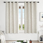 Deconovo Beige Blackout Curtains, Boho Farmhouse Curtain, Thermal Insulated Soundproof Drapes, Silver Branch Print, 52 x 63 Inch Long, Machine Washable Window Panels for Living Room Bedroom, Set of 2