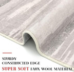 Lansny Modern Abstract Entryway Rug Indoor 2x3 Neutral Washable Non-Slip Soft Small Area Rug Light Beige and Grey Kitchen Mat Thin Print Faux Wool Floor Carpet for Entrance Bedroom