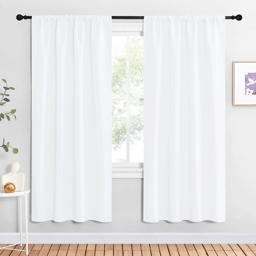NICETOWN 50% Light Blocking Kitchen Curtains - Window Treatment Rod Pocket Curtains/Drapes for Bedroom (2 Panels, 42 by 72, White)