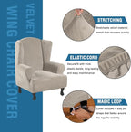 H.VERSAILTEX Wingback Chair Covers Velvet Plush Wing Chair Slipcover 1 Piece High Stretch Wing Back Chair Slipcovers Sofa Cover Furniture Cover with Elastic Bottom, French Oak