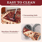 SERISSA Washable Rugs 8x10 Area Rugs, Large Non-Slip Boho Living Room Rug, Ultra Soft Oriental Vintage Red Black Print Distressed Carpet for Dining Room Bedroom Dorm Office Home Decor