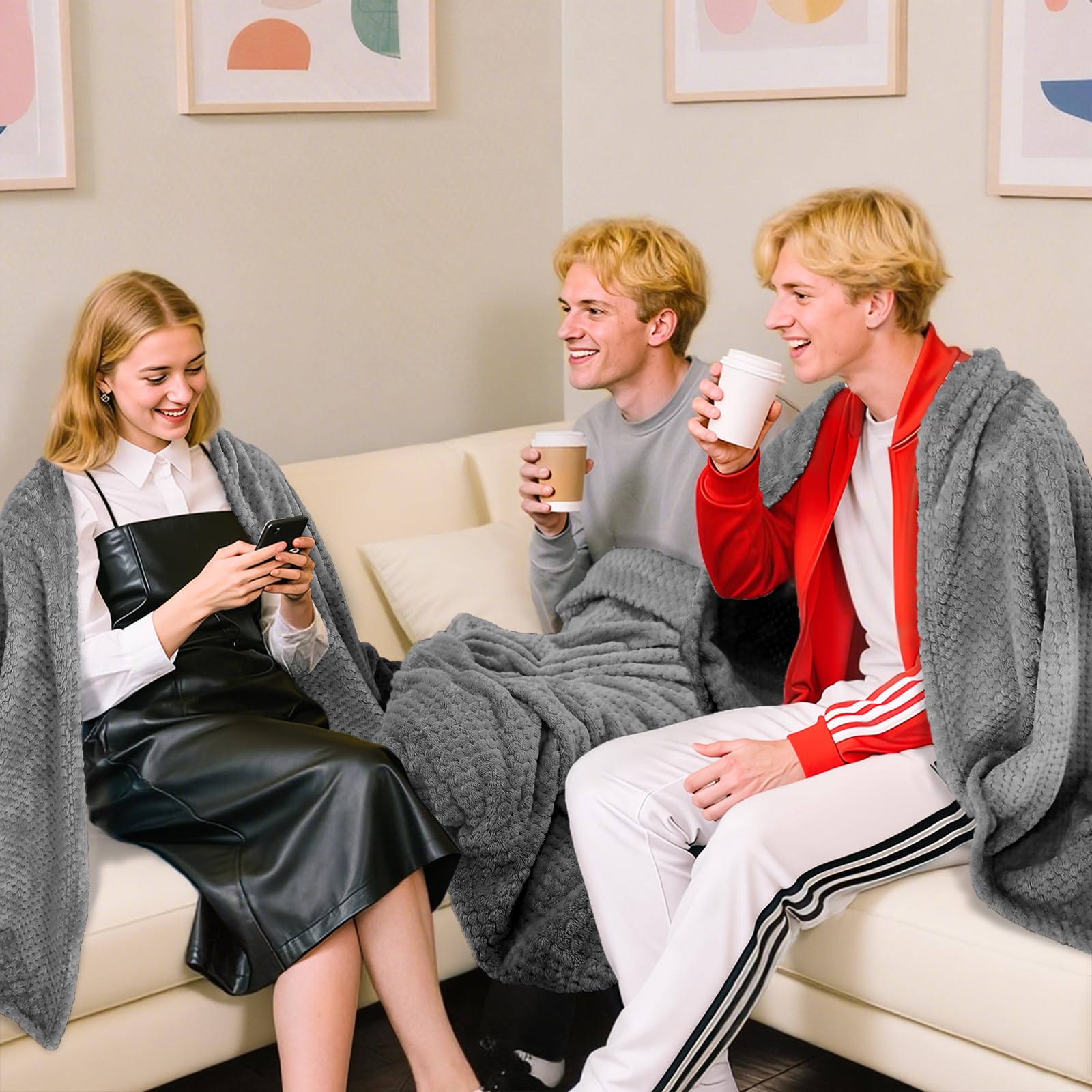 Tewloss 4 Pack Fleece Throw Blankets 50x60 Inches - Oeko-Tex Certified 100, 270 GSM Ultra Soft Plush for Bed, Couch and Cozy Gifts. 3D Waffle Texture, No Shedding No Pilling All Season (Dark Gray)