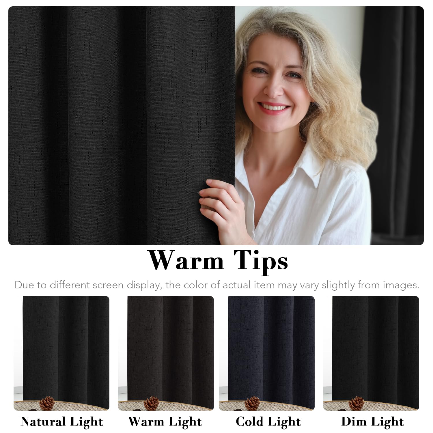 H.VERSAILTEX 100% Blackout Curtains for Bedroom Thermal Insulated Linen Textured Curtains Heat and Full Light Blocking Drapes Living Room Curtains 2 Panel Sets, Black, 52x72 Inch