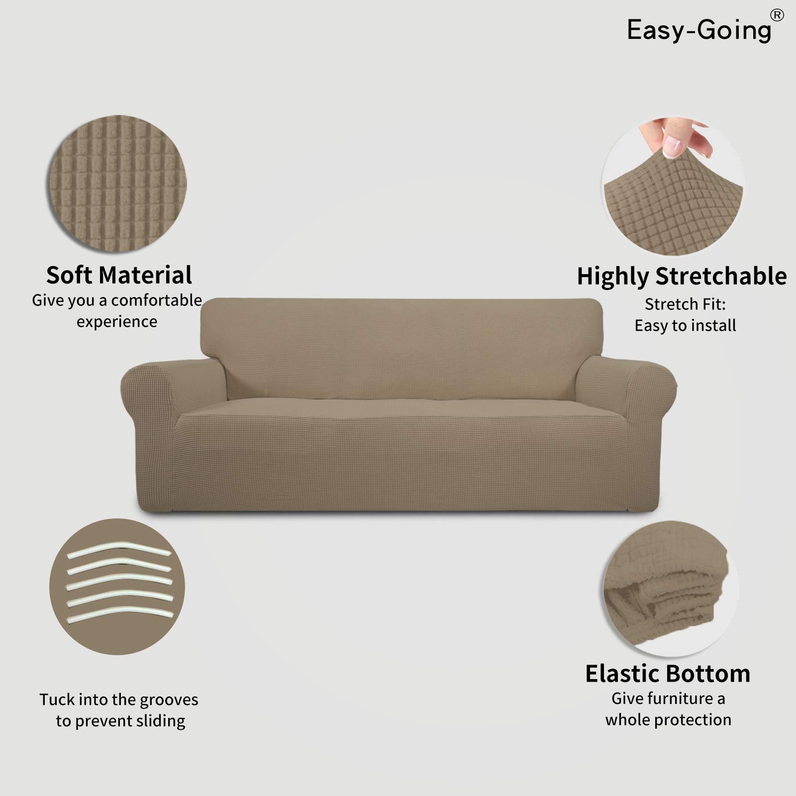 Easy-Going Stretch Couch Covers for Sofa Washable Large Natural