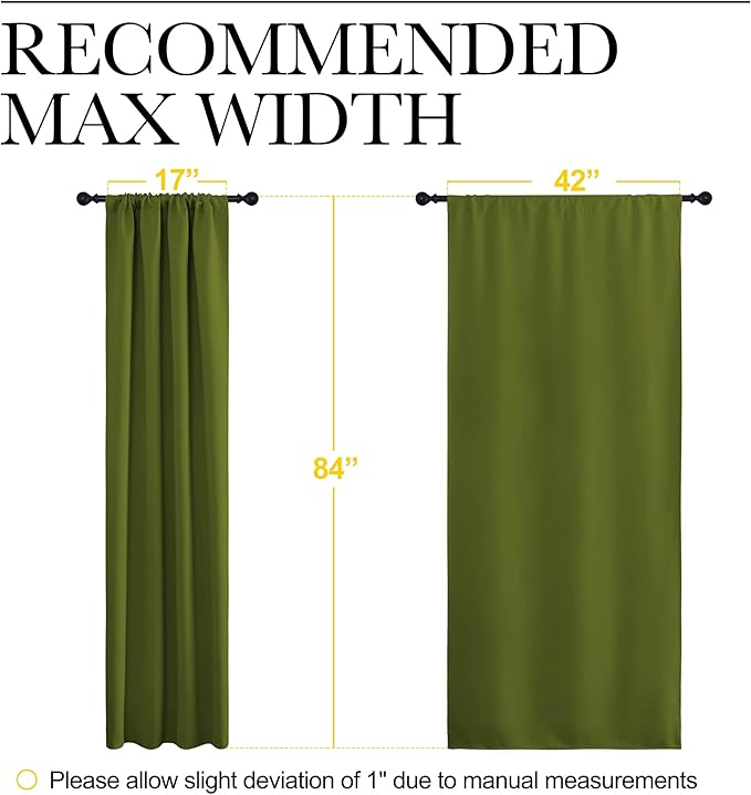 NICETOWN Christmas Decoration Blackout Curtain for Kitchen Window, Function Thermal Insulated Blackout Panels for Bedroom, 1 Pair, Olive Green, Rod Pocket Style, 42 by 84 inches