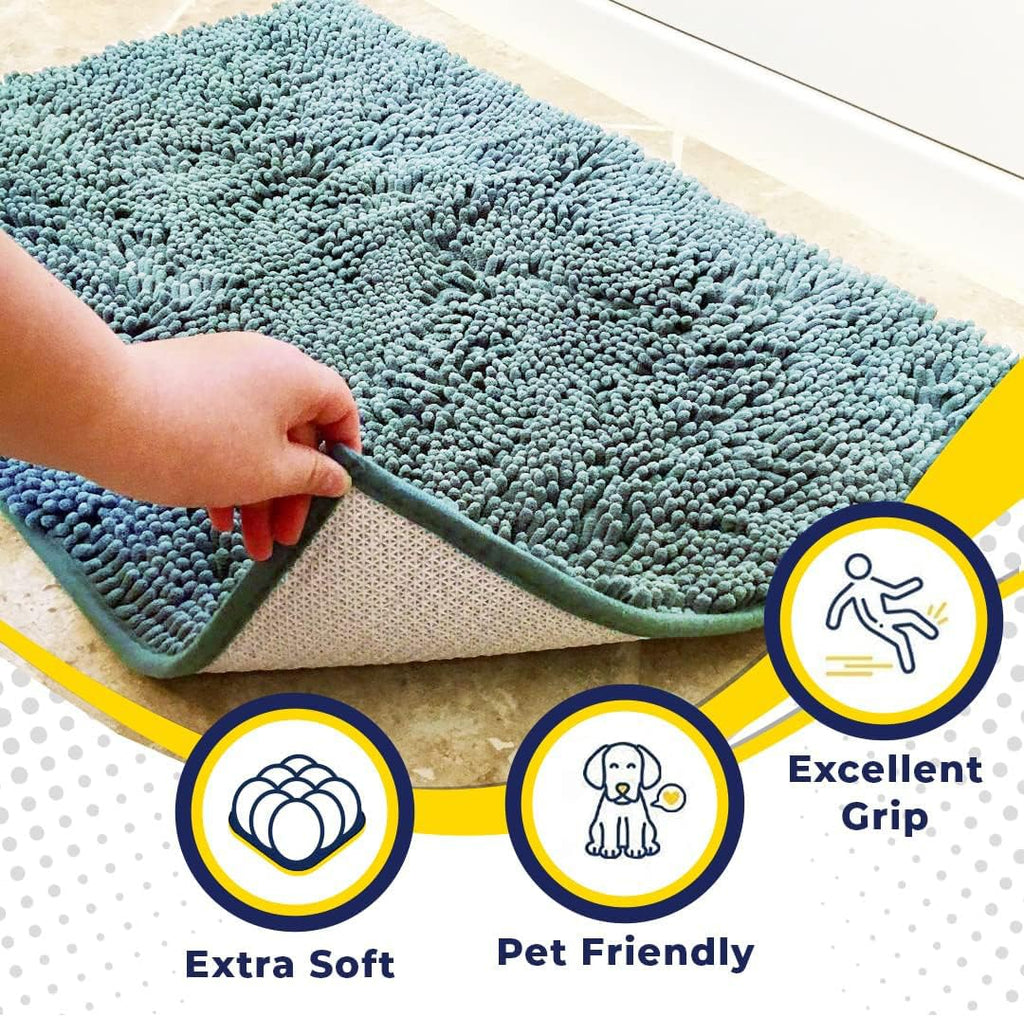 Muddy Mat® | Super Water Absorbent Door Mat Indoor, Microfiber Quick Dry Chenille Entryway Rug,Slip Resistant Front Door Mat,Indoor Mats for Entryway,Machine Washable Pet Rug, Seafoam Green 48"x72"
