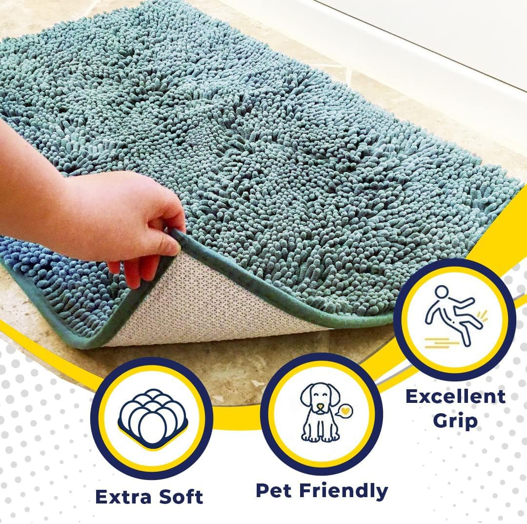 Muddy Mat® | Super Water Absorbent Door Mat Indoor, Microfiber Quick Dry Chenille Entryway Rug,Slip Resistant Front Door Mat,Indoor Mats for Entryway,Machine Washable Pet Rug, Seafoam Green 48"x72"
