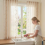jinchan Evelyn Embroidered Linen Curtains 63 inch Floral Curtains for Living Room Bedroom Farmhouse Cottagecore Semi Sheer Light Filtering Window Drapes Rod Pocket Back Tab 2 Panels W50 x L63 Beige
