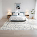 Washable Rugs 8x10 Area Rugs for Living Room- Large Vintage Rugs for Bedroom,Dining Room,Ultra Soft Low Pile Foldable Carpet with Non Slip Rubber Backing,Neutral Accent Rug(White-Blue)