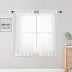 OWENIE Sheer White Curtains 84 Inch Length 2 Panels Set for Living Room Bedroom, Rod Pocket Voile Sheer Panel Drapes, White, 2pcs, Each 42" W x 48" L