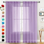 SpaceDresser Sheer Voile Window Treatment Rod Pocket Curtain Panels for Kitchen Bedroom Living Room Drapes Sunlight Filtering Privacy Semi Home Decor Assorted (Lavender, 52 W x 63 L)