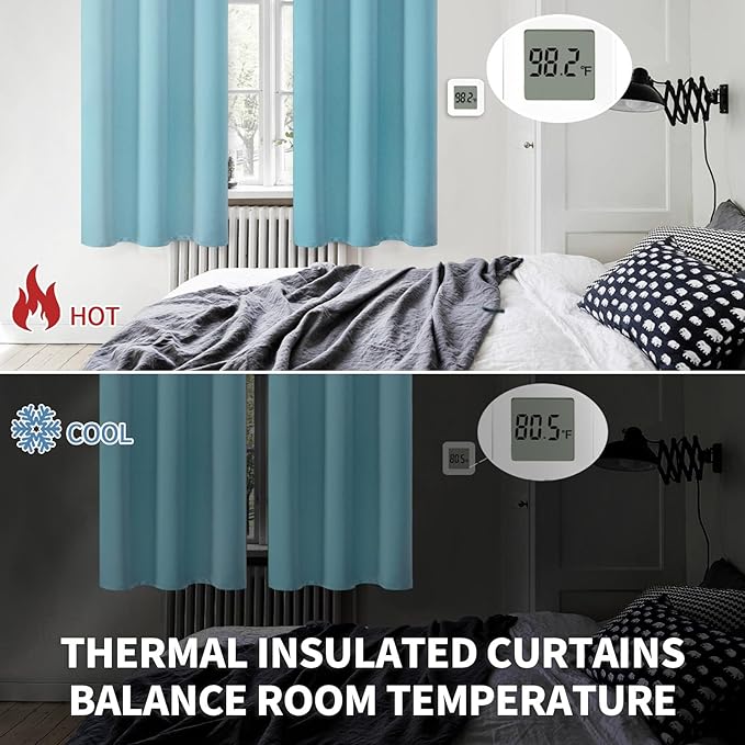 BGment Aqua Blue Room Darkening Curtains 84 Inch for Living Room - 2 Panels