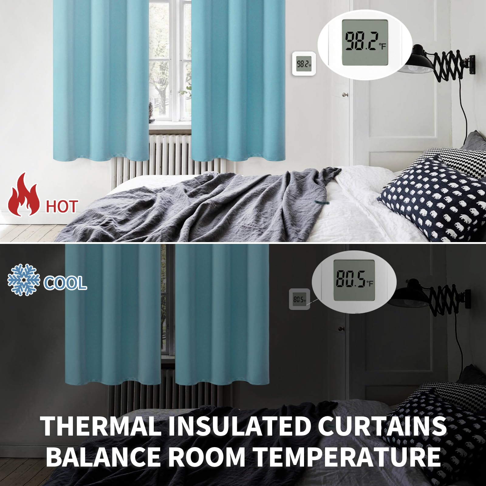 BGment Aqua Blue Room Darkening Curtains 63 Inch for Bedroom - 2 Panels