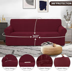 U-NICE HOME Stretch Couch Cover Sofa Cover Washable Sofa Slipcover Furniture Protector for 3 Cushion Couch Sofa Pet Friendly(Sofa, Burgundy)
