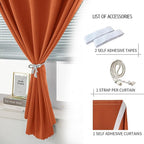 Self Adhesive Curtains Portable Blackout Curtain Simple and Easy to Install Bedroom Window Thermal Lnsulated Kitchen Room Darkening Black Small Drapes, 59" W X 96" L, Orange, 1 Panel