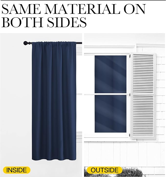 NICETOWN Curtains Blackout Draperies - Home Fashion Thermal Insulated Solid Drape Panels for Kid's Room, Privacy Window Dressing (Navy, 1 Pair, 42 inches x 45-Inch)