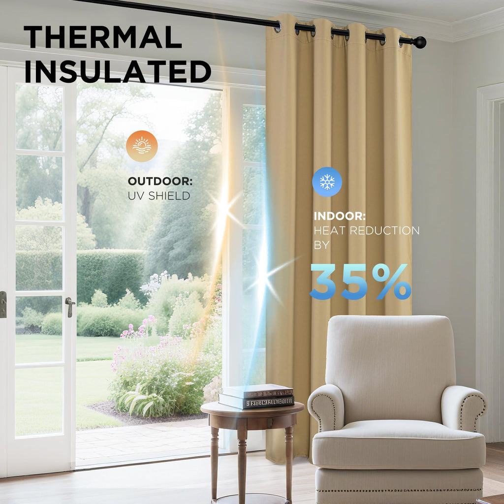 Joydeco Beige Blackout Curtains for Bedroom 90 Inch 2 Panels with Grommet