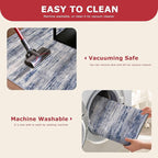 KOZYFLY Modern Abstract Washable Rug Runner 2.6x10 Hallway Rug Runner Non-Slip Soft Kitchen Runner Rugs, Grey-Blue Striped Carpet for Entryway Bathroom Laundry Room Foyer