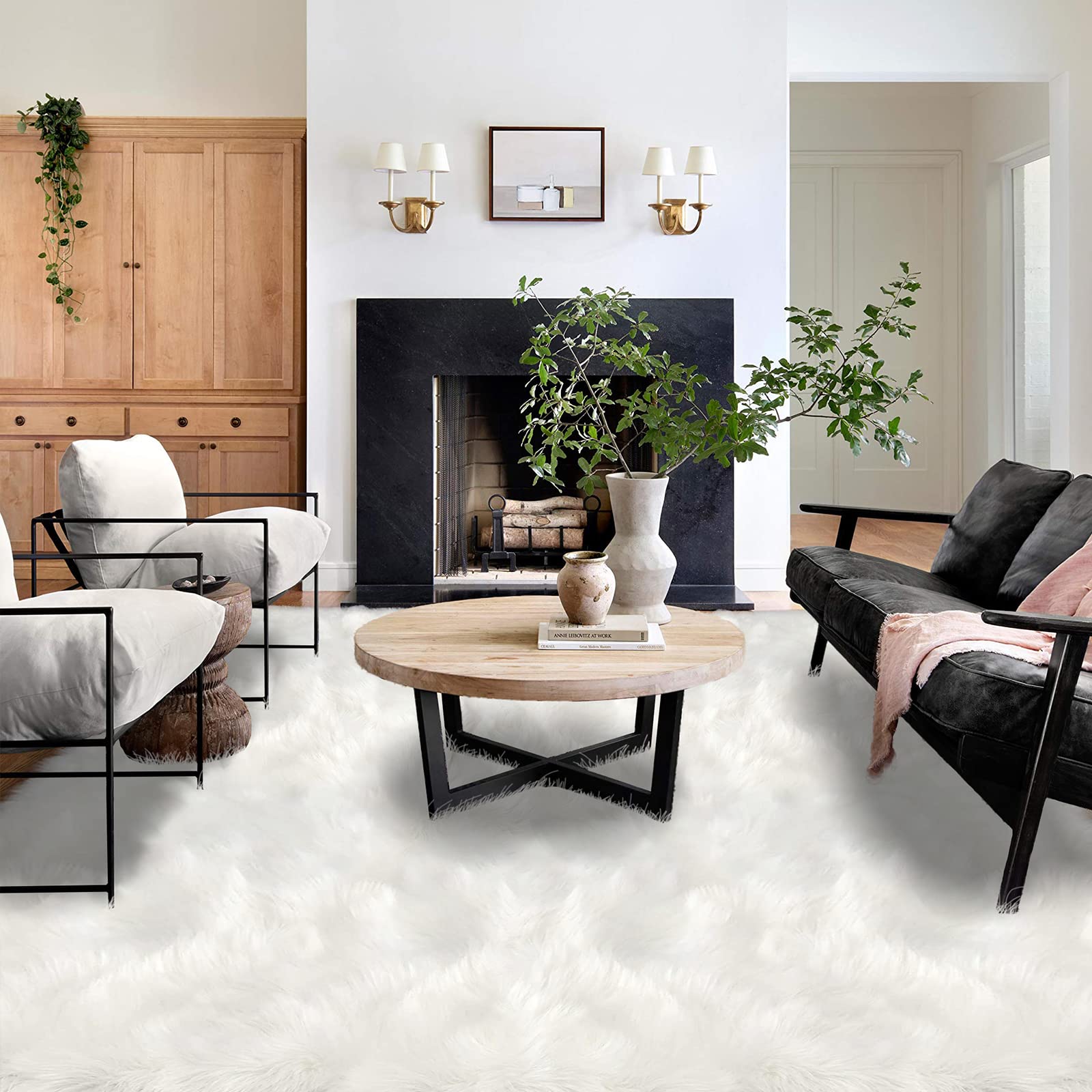 Latepis 9x12 Area Rug for Bedroom White Fluffy Rugs Washable Faux Fur Rug for Living Room Fuzzy Shaggy Rug for Office Entertainment Room Home Décor Rectangle