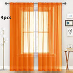 SpaceDresser Orange Sheer Curtains 4 Panels Rod Pocket Semi-Sheer Curtain 96 Inches Long Light Filtering Voile Window Drapes for Bedroom Living Room Kitchen, Each 52W x 96L