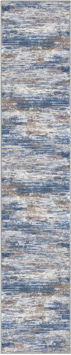 KOZYFLY Modern Abstract Hallway Runner, 2x10 Washable Rug Runner Non-Slip Soft Striped Kitchen Runner Rug, Blue Rust Print Carpet for Entryway Bathroom Laundry Room Foyer
