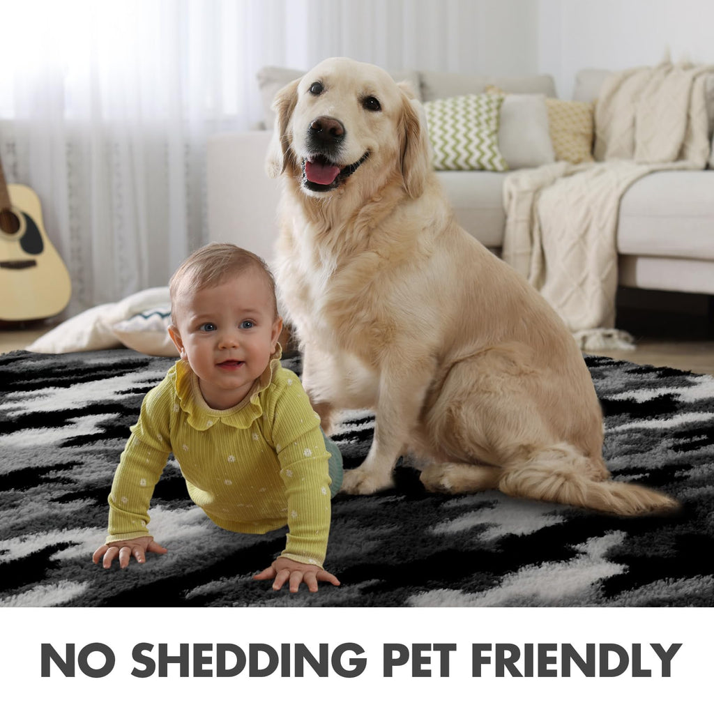 4x6 Ft Shag Rugs for Bedroom Living Room, Tie-Dyed Ultra Soft Fluffy Furry Area Rugs for Indoor Floor, Aesthetic Carpet for Kids Home Decor (Grey)