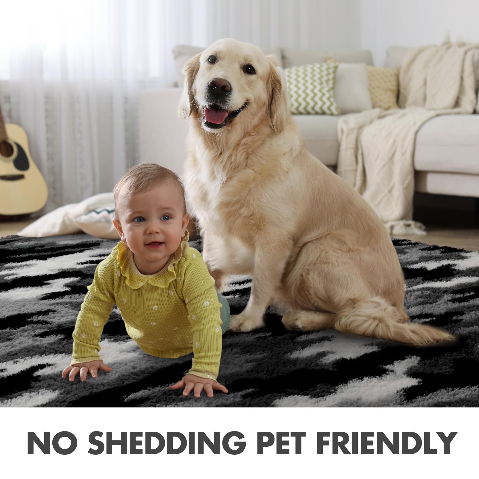 6x9 Ft Large Shag Rugs for Living Room Decor, Tie-Dyed Ultra Soft Fluffy Furry Area Rugs for Bedroom Indoor Floor, Aesthetic Carpet for Kids Home (Grey)