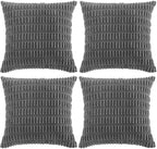 Fancy Homi 4 Packs Dark Grey Decorative Throw Pillow Covers 20x20 Inch for Living Room Couch Bed Sofa, Modern Farmhouse Boho Home Decor, Soft Plush Corduroy Square Cute Accent Cushion Case 50x50 cm