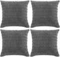 Fancy Homi 4 Packs Dark Grey Decorative Throw Pillow Covers 16x16 Inch for Living Room Couch Bed, Rustic Modern Farmhouse Boho Home Decor, Soft Plush Corduroy Cute Square Accent Cushion Case 40x40 cm