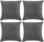 Fancy Homi 4 Packs Dark Grey Decorative Throw Pillow Covers 16x16 Inch for Living Room Couch Bed, Rustic Modern Farmhouse Boho Home Decor, Soft Plush Corduroy Cute Square Accent Cushion Case 40x40 cm