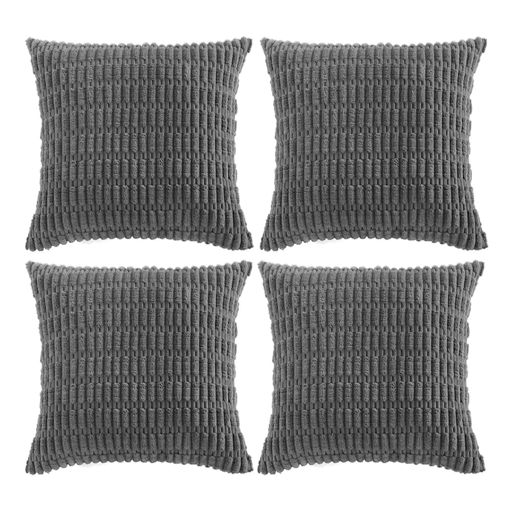 Fancy Homi 4 Packs Decorative Throw Pillow Covers for Living Room Couch Bed, Modern Farmhouse Boho Home Décor Accent Cushion Case, 20" x 20", Dark Gray