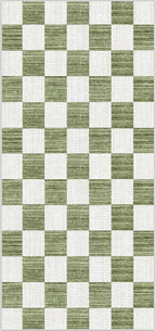 Front Door Mat Indoor Entrance - 2x4.3 Ft Green White Non-Slip Washable Doormat Outdoor Entrance Porch Rug Checkered Runner Rug for Kitchen Hallway Bedroom Laundry Room Porch Decor