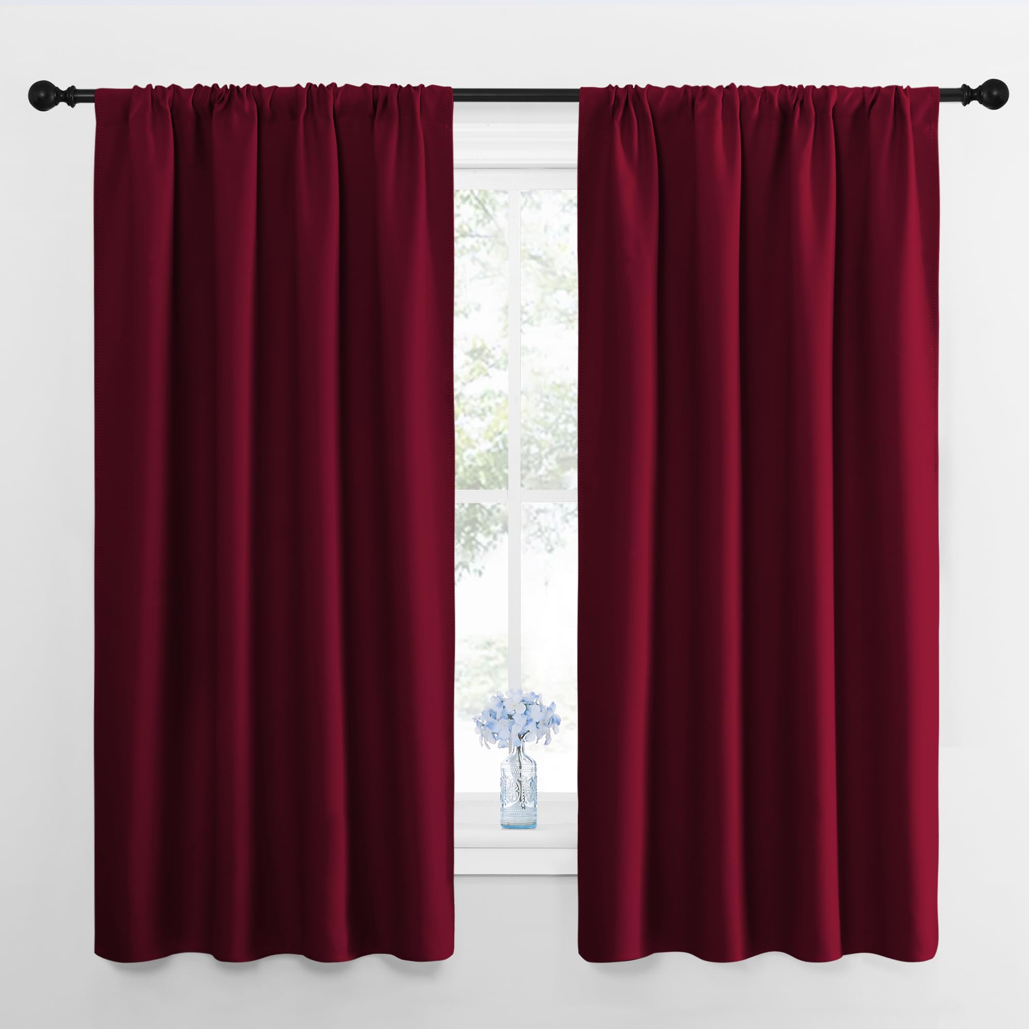 NICETOWN Blackout Curtains for Bedroom, Blackout Curtain Panels, Wine Red, 1 Pair, 42 by 45-inch, Window Treatment Energy Saving Thermal Insulated Solid Rod Pocket Blackout Drapes/Draperies