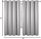 LEMOMO Light Grey Blackout Curtains 52 x 63 Inch Length/Set of 2 Curtain Panels/Thermal Insulated Room Darkening Blackout Curtains for Bedroom