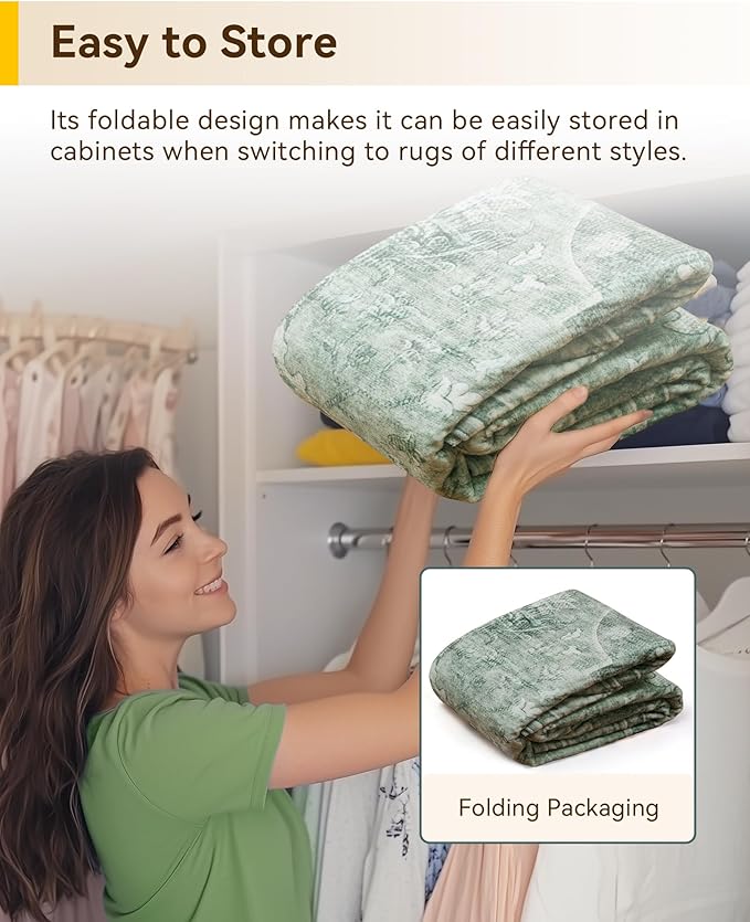 RELEANY Washable Area Rug, Runner 3'x8', Green/Dark Green/Gray
